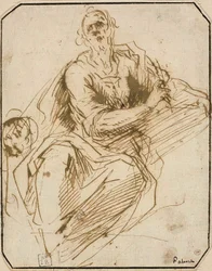 Studie für St. Markus (recto); Skizze einer halbfigurigen männlichen Figur, die nach rechts oben schaut (verso)