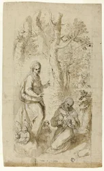 Vision des heiligen Franziskus von Assisi (recto); Heiliger Hieronymus, Vision des heiligen Franziskus und zwei kleine Skizzen von St. Franziskus, der das Christuskind hält (verso)