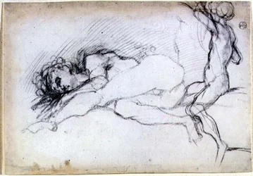 Studie von sitzenden und liegenden Figuren für eine Lünette im Salon der Villa Medici in Poggio a Caiano