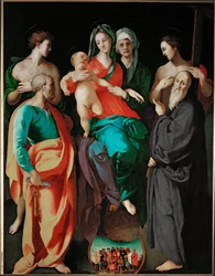 Die Jungfrau mit der heiligen Anna und vier Heiligen (Peter, Sebastian, Benedikt und der gute Übeltäter)