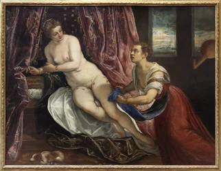 Danaë, in der griechischen Mythologie Tochter des Akrisios, des Königs von Argos, der sie aus Furcht vor dem Orakel, das seinen Tod durch seinen Enkel vorhersagt, einsperrt. Aus ihrer Verbindung mit Zeus, der in Gestalt eines Goldregens kam, wurde Perseus