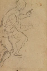 Sitzender Mann von unten gesehen (Schwarzkreide auf Papier) (verso)