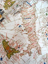 Italien und Sizilien auf einer Renaissancekarte Europas, nach Jacopo Russo, 1528