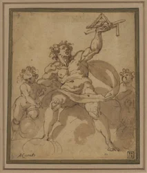 Eine Allegorie der Architektur: Eine männliche Figur mit zwei Putti