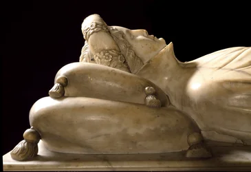 Denkmal für Ilaria del Carretto aus der Familie der Markgrafen von Savona. Detail. Marmorskulptur