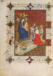 MS 11060-11061 Frontispiz mit John, Herzog von Berry, St. Andreas und St. Johannes beten vor der Jungfrau, Französisch, aus den 