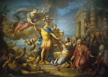 Allegorie zu Ehren der Veröffentlichung des Friedens von Aachen, 13. Februar