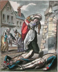 Frauen helfen den Verletzten während der Französischen Revolution, gestochen von Labrousse, ca. 1795