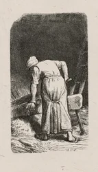 Frau beim Flachsbrechen
