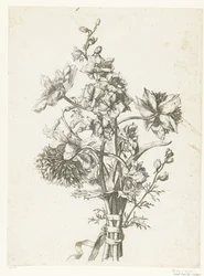 Blumenstrauß mit Anemonen, Hyazinthe und Rittersporn