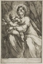 Die Jungfrau und das Kind mit einer Rose