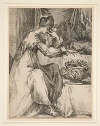 Frau am Kohlenbecken