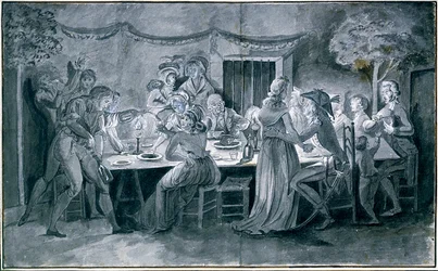Hochzeitsessen während der Revolution, Zeichnung von Jacques Bertaux