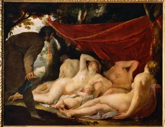 Venus und die Grazien von einem Sterblichen überrascht