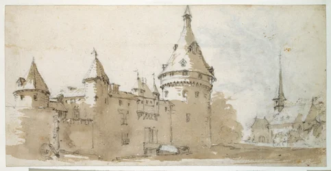 Ein turmbewehrtes Schloss und eine Kirche