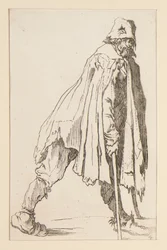 Bettler mit Mütze und Krücken, aus Die Bettler