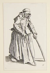 Bettlerin auf Krücken, aus Die Bettler