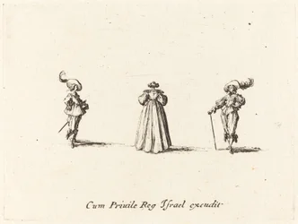 Dame von hinten gesehen und zwei Herren, wahrscheinlich 1634
