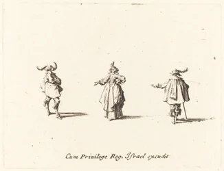 Dame mit ausgestrecktem Arm und zwei Herren, wahrscheinlich 1634