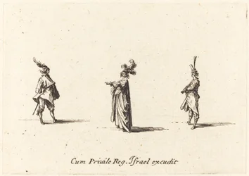 Dame mit Federhut und zwei Herren, wahrscheinlich 1634