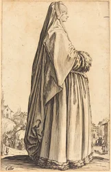 Edle Frau mit Schleier und Pelzbesatz