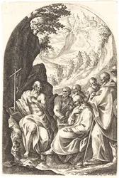 Der heilige Hieronymus unterweist seine Jünger in der Wüste
