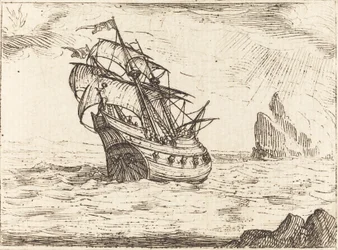 Schiff navigiert in der Nähe von Felsen