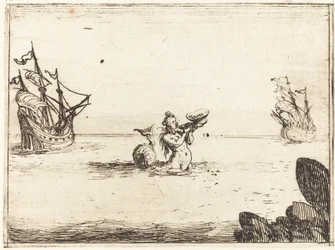Sirene zwischen zwei Schiffen, 1628