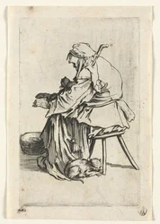 Die Bettler: Alte Frau und Katzen