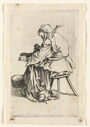 Die Bettler: Alte Frau und Katzen