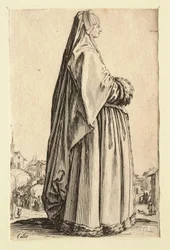 Die Dame mit einem großen Schleier und einem pelzbesetzten Kleid