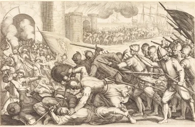 Die Truppen erzwingen das Tor einer Stadt