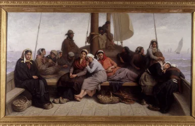 Austernfischen auf dem Deck eines Bootes - Gemälde von Eugene Feyen (1815-1908), n.d.
