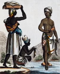 Wäscherinnen aus Santo Domingo, Farbgravur nach einer Zeichnung von Labrousse, aus Encyclopedie des Voyages, von Jacques Grasset de Saint-Sauveur