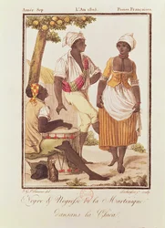 Schwarzer Mann und Frau aus Martinique tanzen 