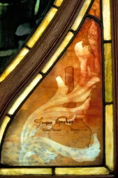 Nancy (Département 54), Jugendstil, Handelskammer und Börse, Signatur eines Buntglases von Jacques Gruber (1870-1936)