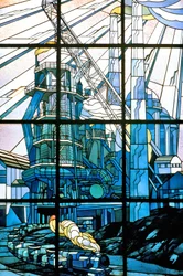 Nancy (Abteilung 54), Jugendstil, Glasfenster von Jacques Gruber (1870-1936), am Sitz von Pont a Mousson, av. de la liberation