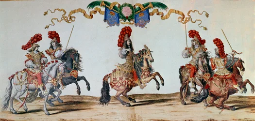 Karussell von 1662: König Ludwig XIV. und die Ritter, die am Karussell von 1662 in Paris teilnehmen (Gravur)
