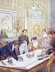 Napoleon (1769-1821) und seine Frau Joséphine (1763-1814) bereiten die Krönung vor, Illustration aus „Bonaparte“ von G. Montorgueil, 1910