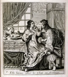17. Jahrhundert gravierte Illustration aus einer Sammlung von Sprichwörtern. Paris 1657-1663. Von Jacques Lagniet (1620-1675). Französischer Graveur. Von ihm viele sozialkritische Gravuren und Spottbilder wie seine manchmal grotesken und fantastischen Illu