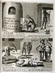 17. Jahrhundert gravierte Illustration aus einer Sammlung von Sprichwörtern. Paris 1657-1663. Von Jacques Lagniet