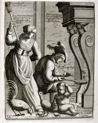 17. Jahrhundert gravierte Illustration aus einer Sammlung von Sprichwörtern. Paris 1657-1663. Von Jacques Lagniet (1620-1675). Französischer Graveur.