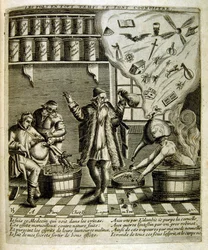 17. Jahrhundert gravierte Illustration aus einer Sammlung von Sprichwörtern. Paris 1657-1663. Von Jacques Lagniet (1620-1675). Französischer Graveur. Von ihm viele sozialkritische Gravuren und Spottbilder wie seine manchmal grotesken und fantastischen Illu