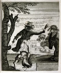 17. Jahrhundert gravierte Illustration aus einer Sammlung von Sprichwörtern. Paris 1657-1663. Von Jacques Lagniet (1620-1675). Französischer Graveur. Von ihm viele sozialkritische Gravuren und Spottbilder wie seine manchmal grotesken und fantastischen Illu