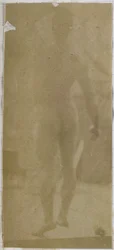 Studie eines männlichen Aktmodells, aufrecht stehend und von hinten gesehen, im Atelier von Jacques de Lalaing
