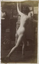 Studie eines weiblichen Aktmodells, von hinten gesehen, im Atelier von Jacques de Lalaing