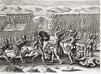 Outina besiegt Patanou mit Hilfe der Franzosen, Florida, 1564, aus 