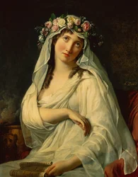 Eine Vestalin mit Blumen gekrönt