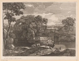 Flusslandschaft mit Heuwagen im Vordergrund