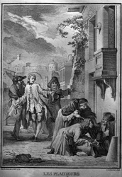 Les Plaideurs Illustration nach Jacques de Seve für die Werke von Jean Racine (1639-1699), französischer Tragödienpoet. Gravur von 1760